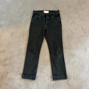 MOTHER DENIM THE SCRAPPER CUFF ANKLE FRAY - THE DEVIL MAY CARE FADED BLACK Sz 25